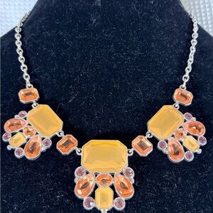 Elegant Silver-Tone Marked Chaps Orange Statement Necklace